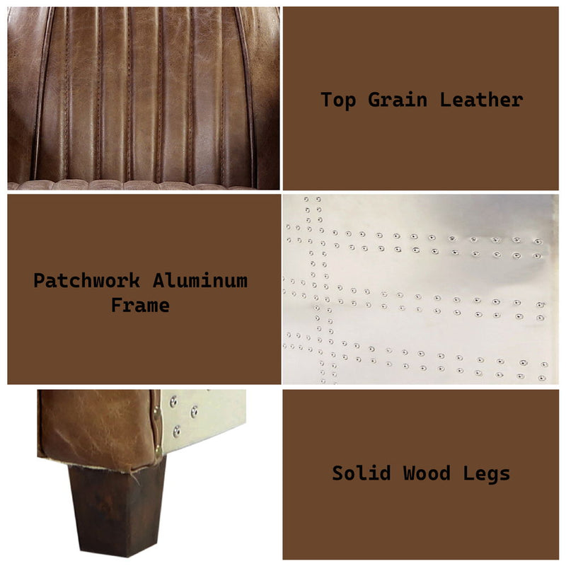 Brancaster - Loveseat - Retro Brown Top Grain Leather & Aluminum