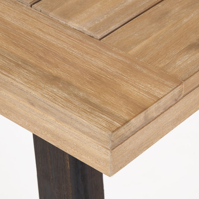 Outdoor Weather Resistant Dining Table With Slat Panel Design - Natural / Gray