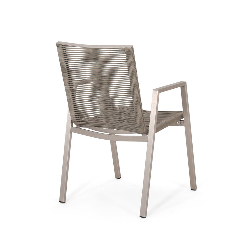 Outdoor Modern Aluminum Dining Chair Set With Rope Sea (Set of 2)