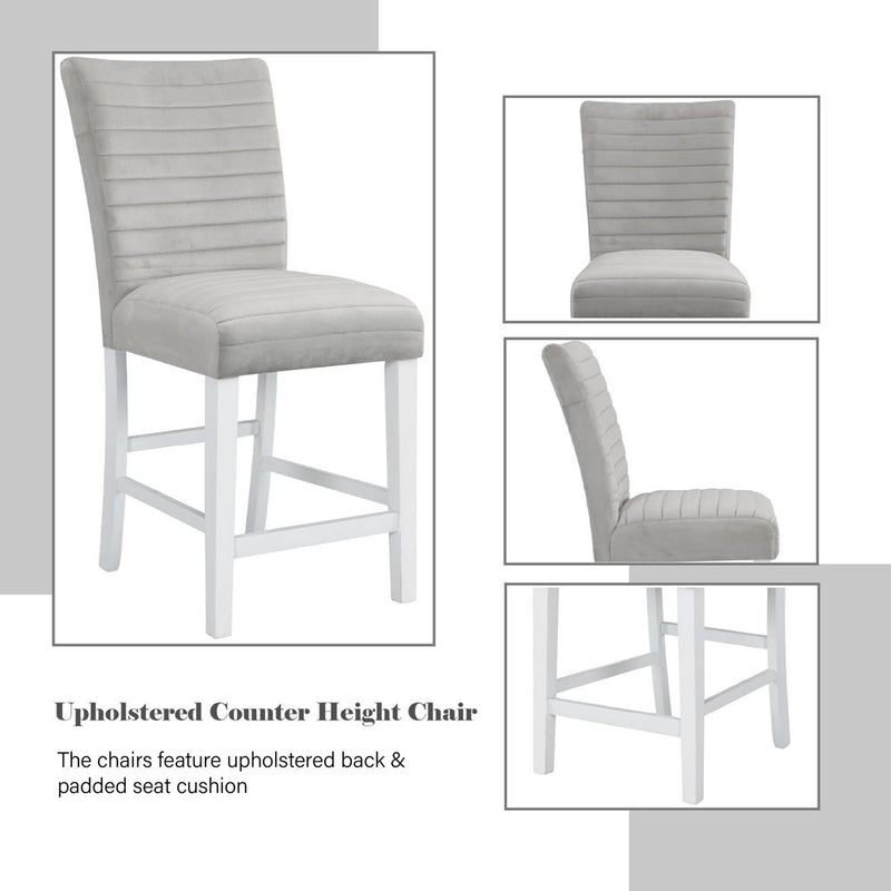 Elizaveta - Counter Height Chair (Set of 2) - Gray Velvet &White High Gloss