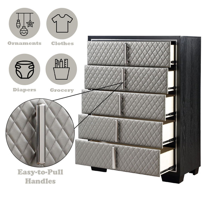 Nicola - Chest - Silver Synthetic Leather & Black