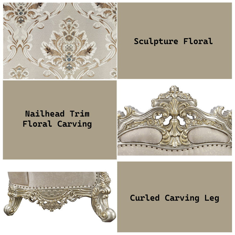 Danae - Chair With 2 Pillows - Fabric, Champagne & Gold