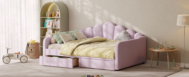 Shell Shaped Upholstered Daybed Frame With Slats