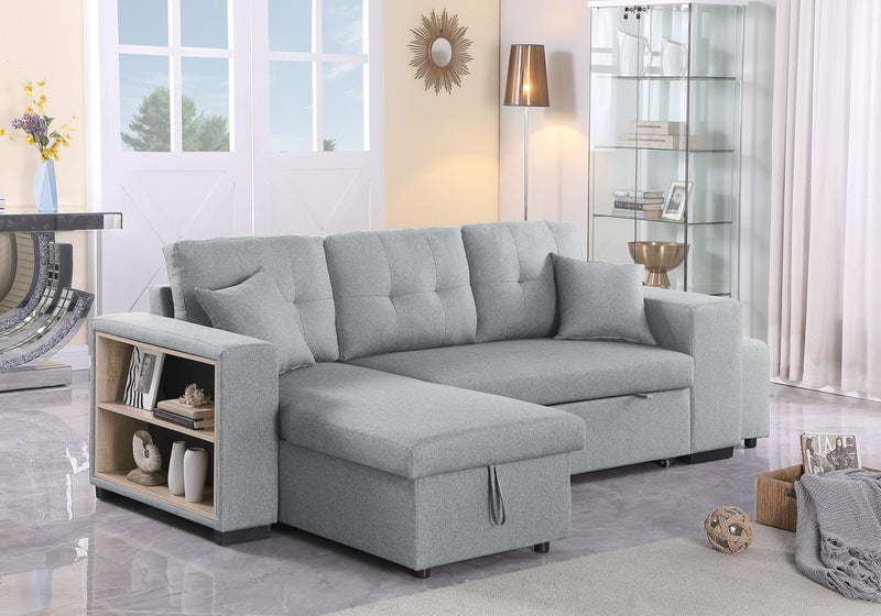 Daniel - Upholstered Reversible Sectional With Pull Out Loveseat - Light Gray