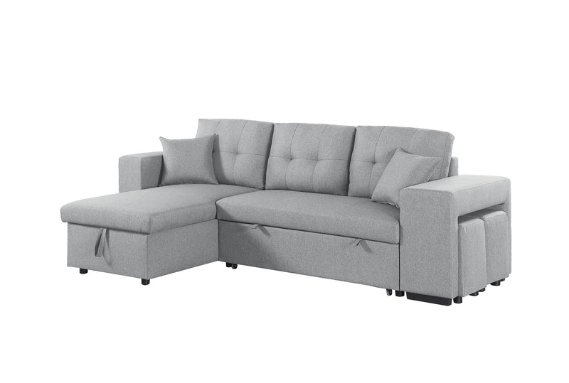 Daniel - Upholstered Reversible Sectional With Pull Out Loveseat - Light Gray