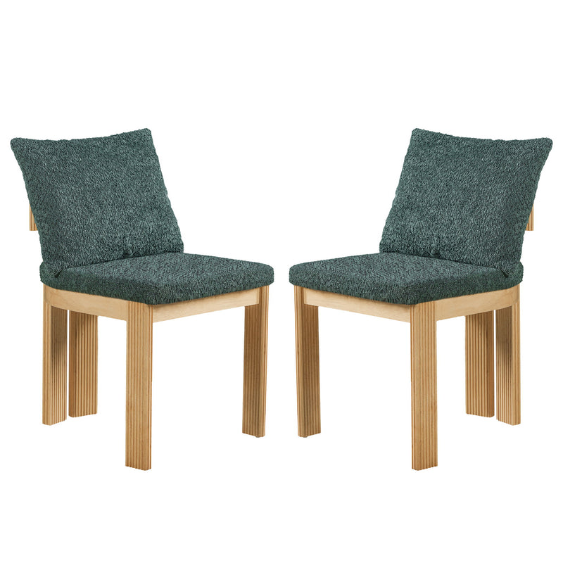 5 Piece Indoor Dining Set With Fluted Table Upholstered Chairs - Green / Natural