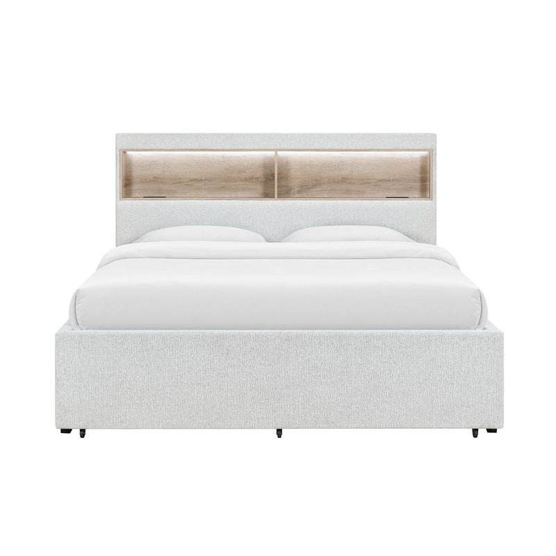 Sacha - Bed With LED And Bookcase Headboard, Built In Siderail Storage