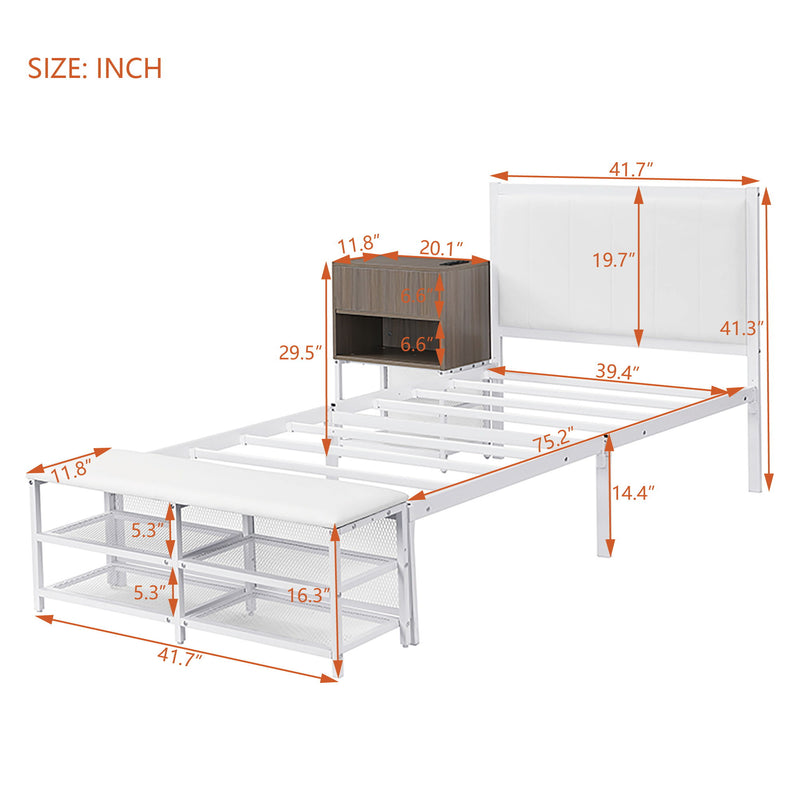 Platform Bed With 2 Tier Storage Shelves, Storage Cabinet