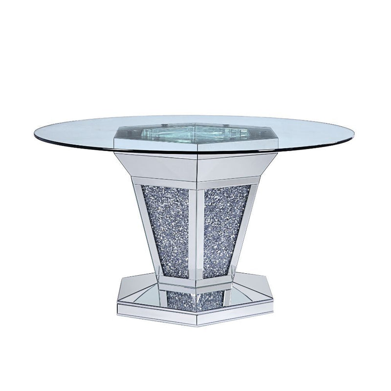 Noralie - Dining Table - Mirrored, Faux Diamonds & Clear Glass Top