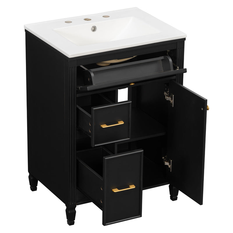 Freestanding Bathroom Vanity With Sink, Soft Close Door, Tip Out Drawer