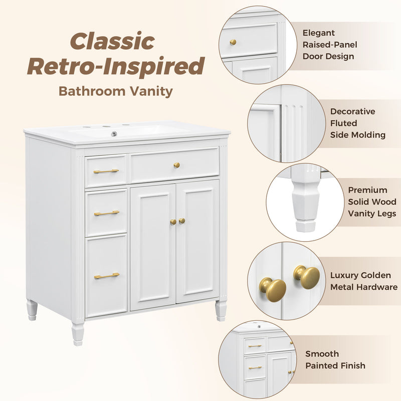 Freestanding Bathroom Vanity With Sink, Soft Close Door, Tip Out Drawer