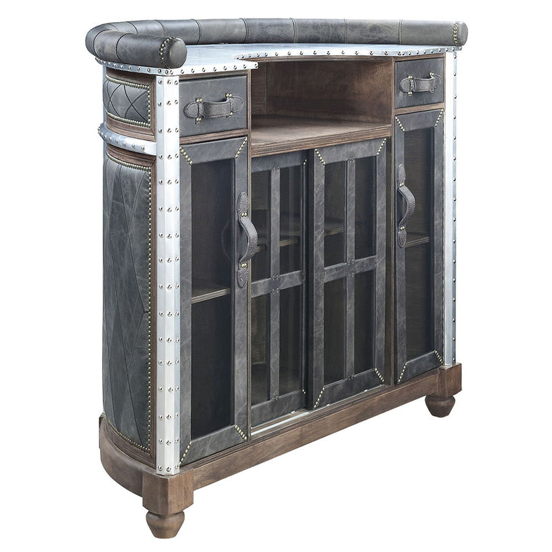 Rahma - Bar Table - Antique Ebony Top Grain Leather & Aluminum