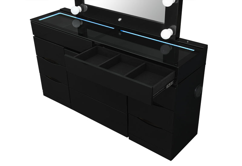 Ella - Vanity Set With Storage Stool - Black