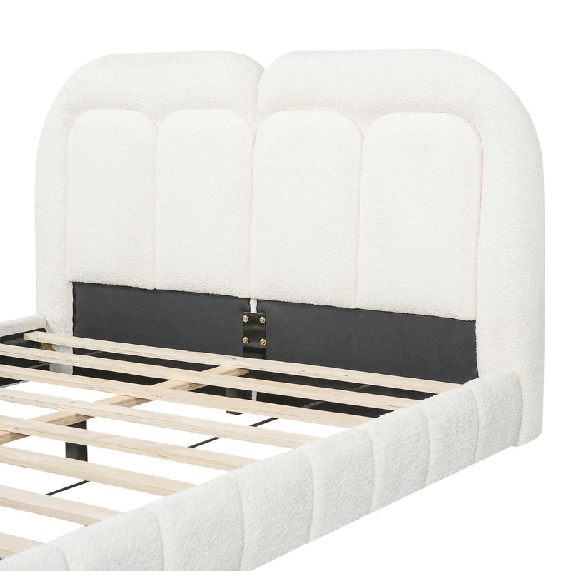 Queen Size Upholstered Platform Bed With Tufted Headboard - White