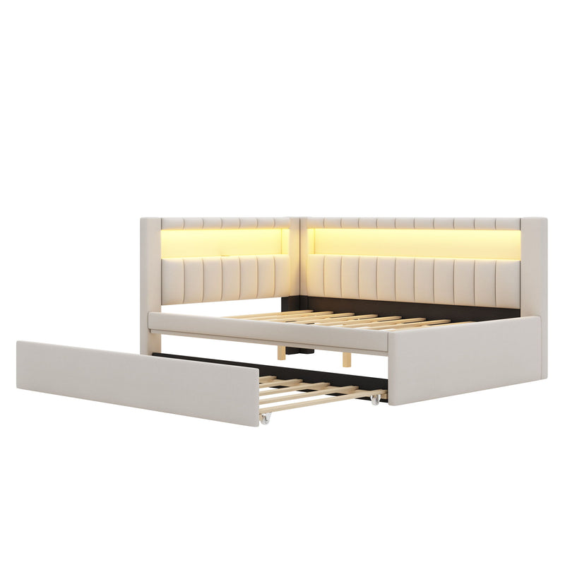 Upholstered Platform Bed With USB Ports And LED Belt