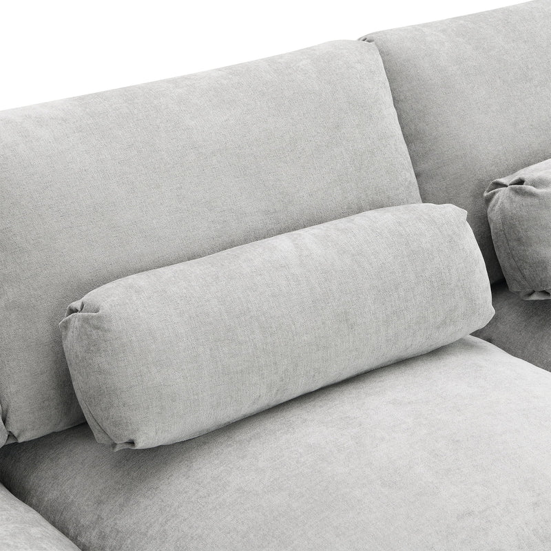 Modular Sectional With Storage Pockets, 5 Seat U Shaped Couch Set With Pillows, Free Combination Modern Cloud Sofa With 2 Movable Ottoman