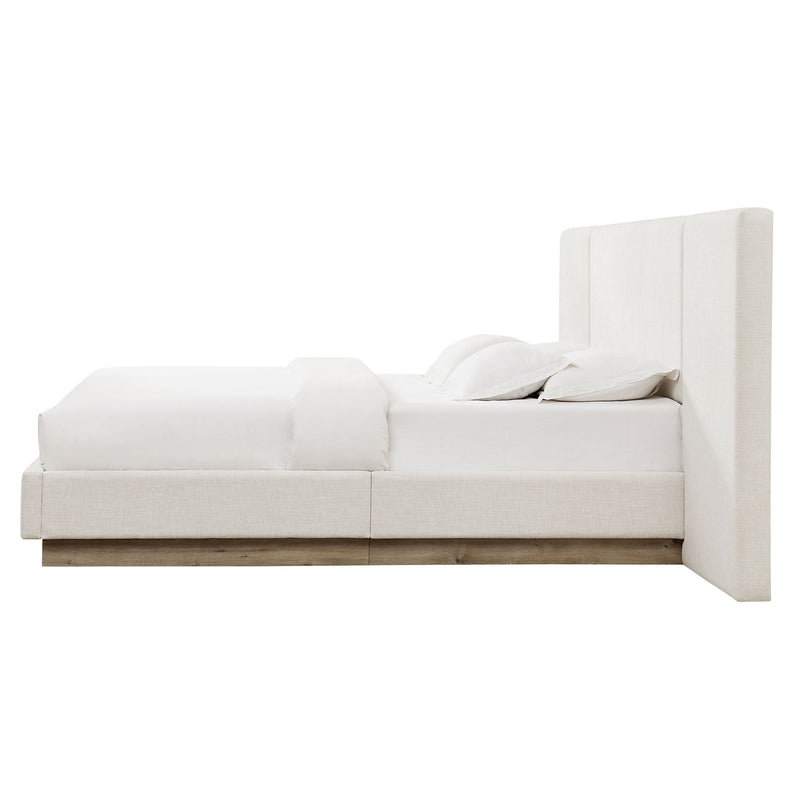Muse - Queen Upholstered Platform Bed Frame - Ivory / Light Gray / Camel Oak