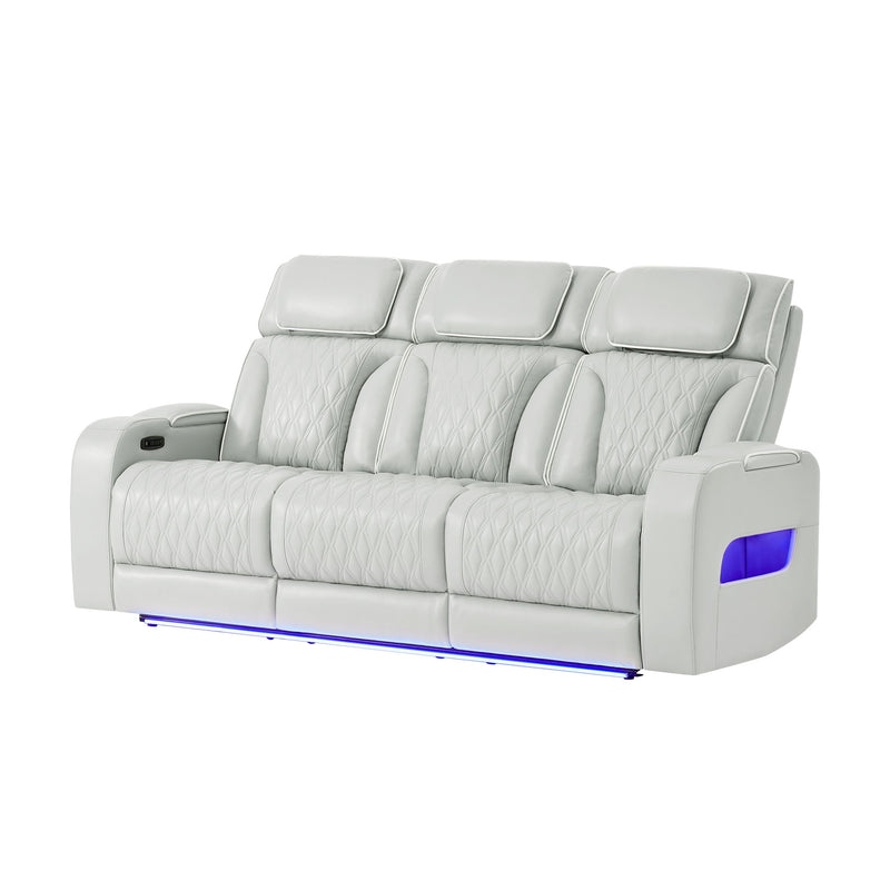 Julian - Power Reclining Sofa With Footrest And LED Lighting - Silver